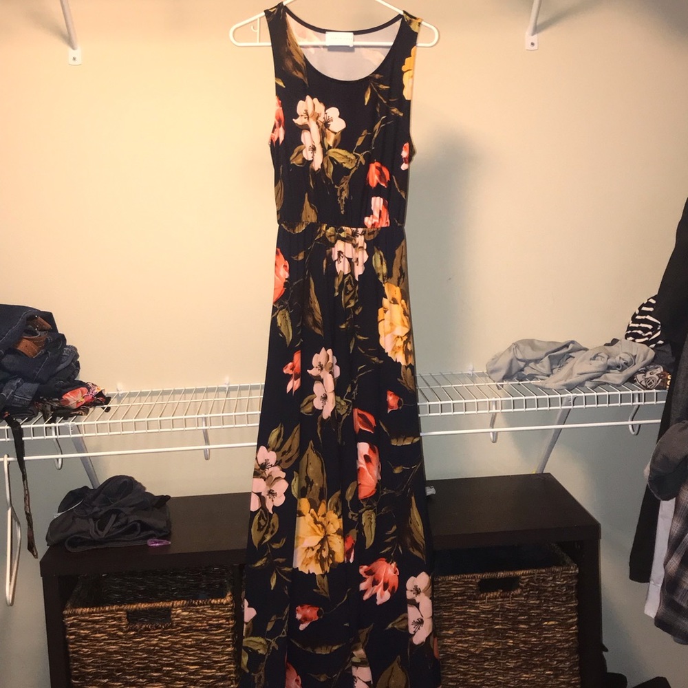 French Grey Floral Maxi